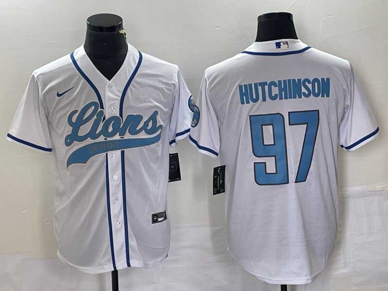 Men%27s Detroit Lions #97 Aidan Hutchinson White With Patch Cool Base Stitched Baseball Jersey->detroit lions->NFL Jersey